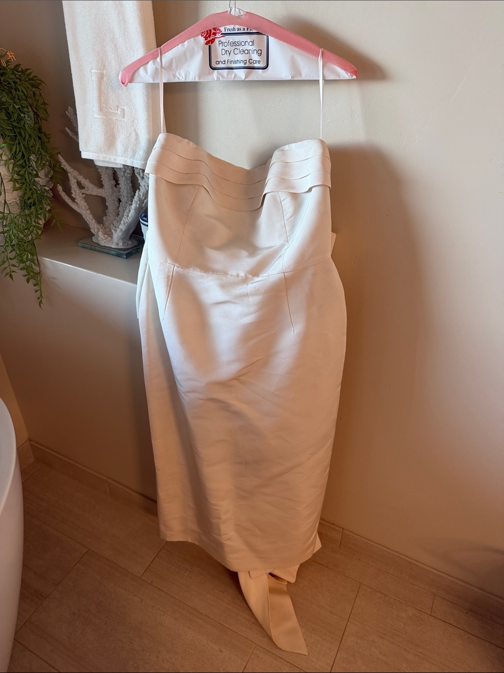 Strapless Cream Midi Dress with Sculpted Bodice